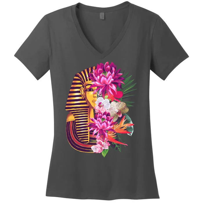 Vintage Exotic Flowers Floral Pharaoh Mask Women's V-Neck T-Shirt