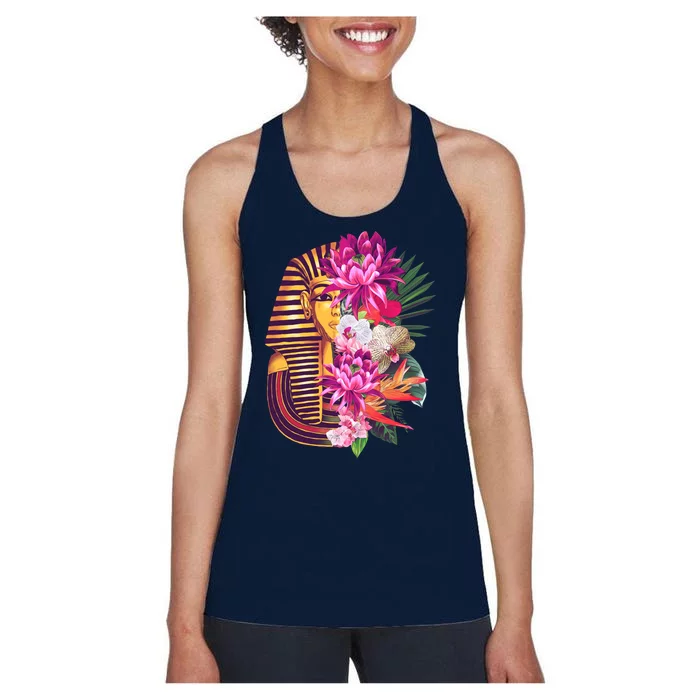 Vintage Exotic Flowers Floral Pharaoh Mask Women's Racerback Tank