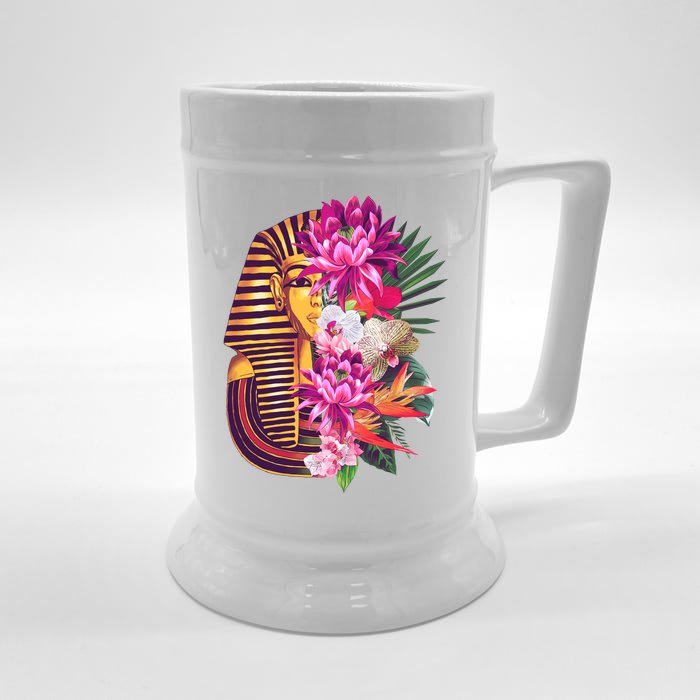 Vintage Exotic Flowers Floral Pharaoh Mask Front & Back Beer Stein