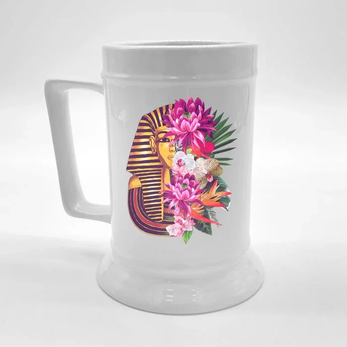 Vintage Exotic Flowers Floral Pharaoh Mask Front & Back Beer Stein