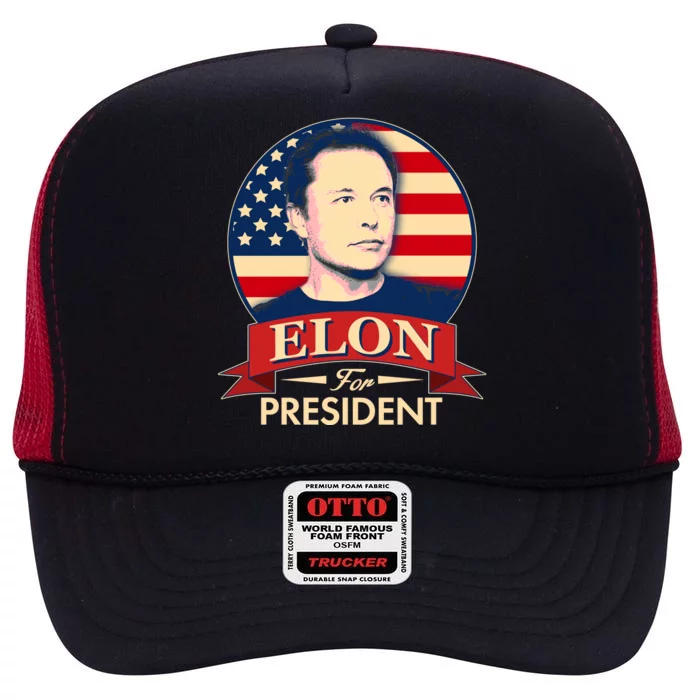 Vote Elon For President Emblem High Crown Mesh Trucker Hat