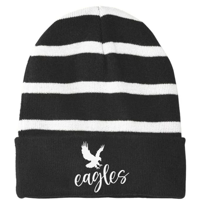 Vintage E.A.G.L.E.S Flying Bird Inspirational Striped Beanie with Solid Band