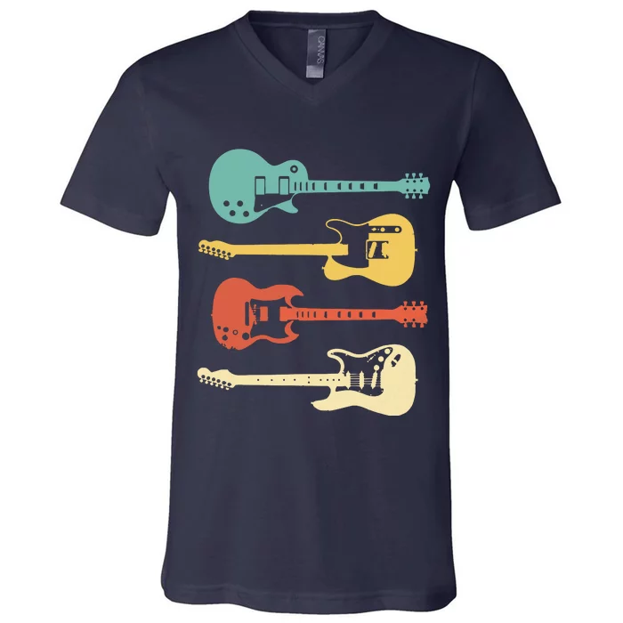 Vintage Electric Guitars Distressed Men Women Kids V-Neck T-Shirt