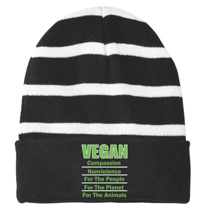 Vegan Message Striped Beanie with Solid Band