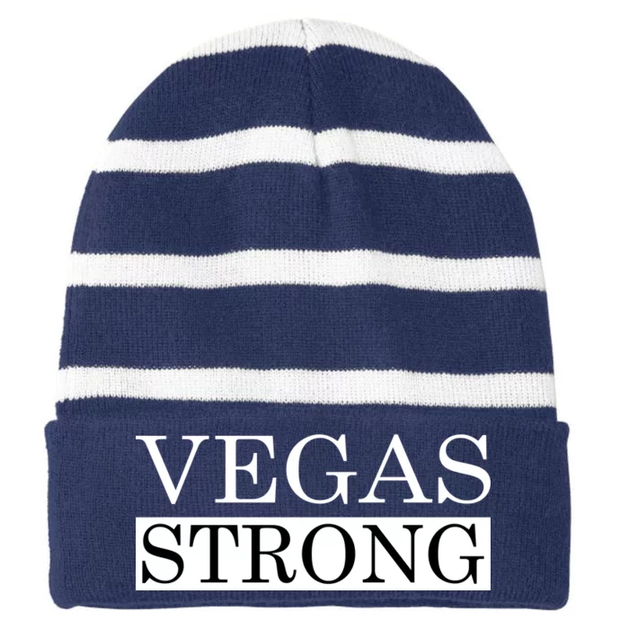 Vegas Strong Classy News Text Striped Beanie with Solid Band