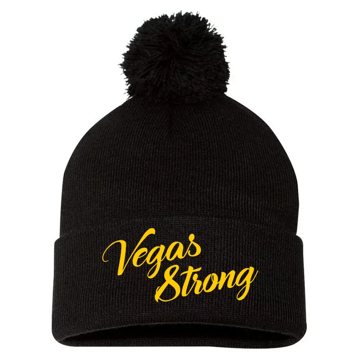 Vegas Strong Gold Script Pom Pom 12in Knit Beanie