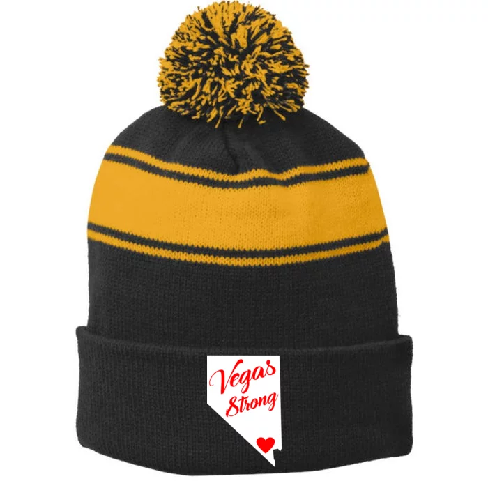 Vegas Strong Nevada Heart Script Stripe Pom Pom Beanie