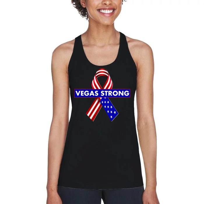 Vegas Strong USA Flag Ribbon Women's Racerback Tank