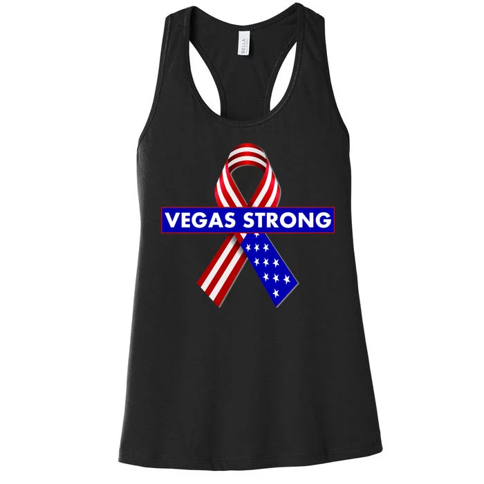 Vegas Strong USA Flag Ribbon Women's Racerback Tank