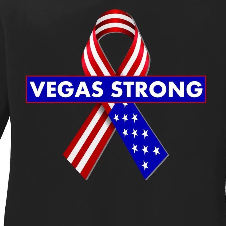 Vegas Strong USA Flag Ribbon Ladies Long Sleeve Shirt