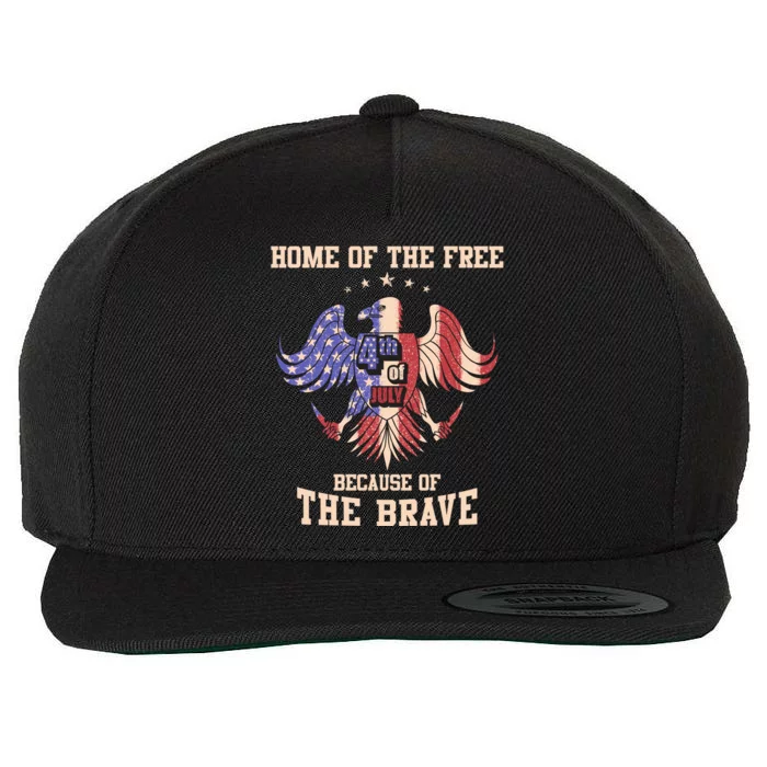 Vintage Eagle Home Of The Free Because Of The Brave 4th July Meaningful Gift Wool Snapback Cap