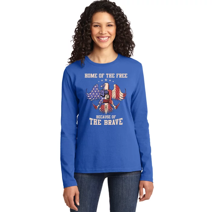 Vintage Eagle Home Of The Free Because Of The Brave 4th July Meaningful Gift Ladies Long Sleeve Shirt