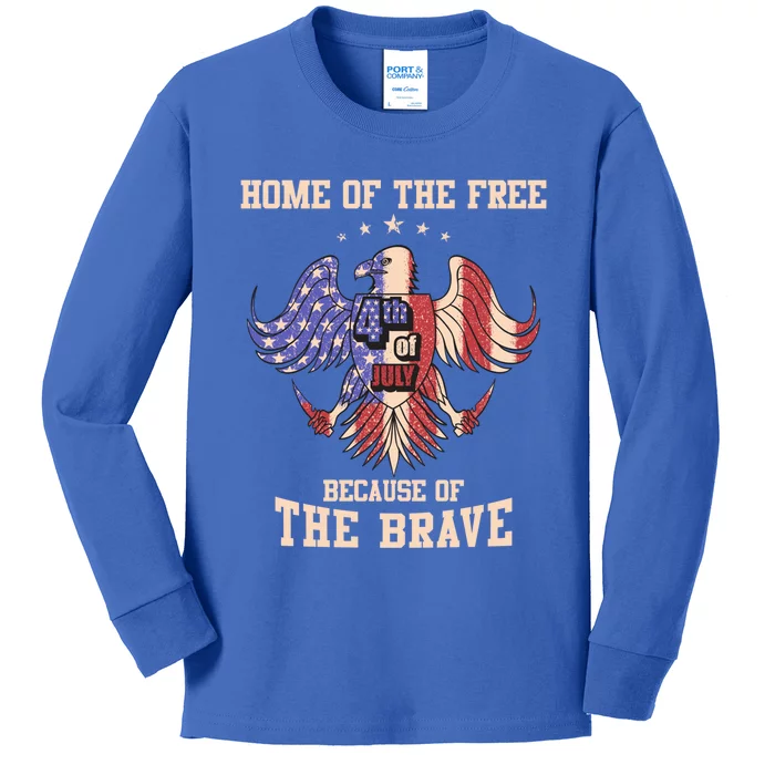 Vintage Eagle Home Of The Free Because Of The Brave 4th July Meaningful Gift Kids Long Sleeve Shirt