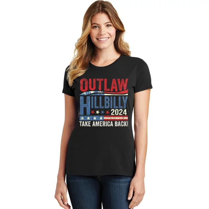 Vintage Elections Outlaw Hillbilly Us Flag Trump Vance 2024 Outlaw Hillbilly Us Women's T-Shirt