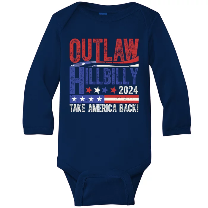 Vintage Elections Outlaw Hillbilly Us Flag Baby Long Sleeve Bodysuit