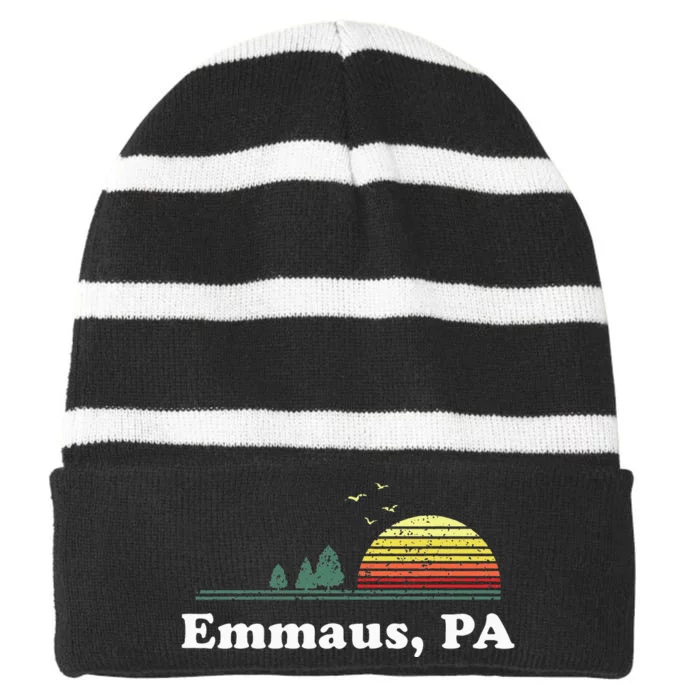 Vintage Emmaus Pennsylvania Home Souvenir Striped Beanie with Solid Band