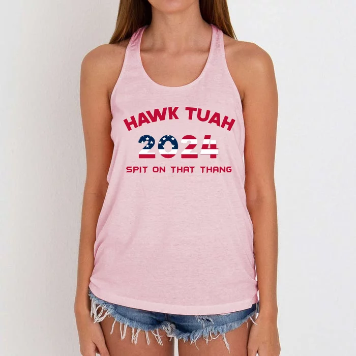 Viral Election Parody Hawk Tush Spit On That Thang Women's Knotted Racerback Tank