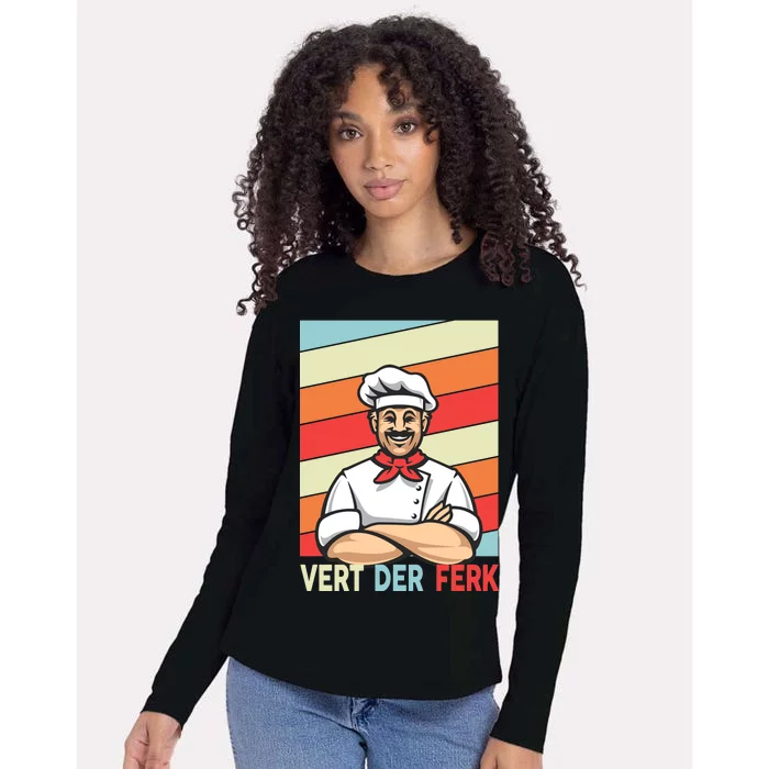 Vert Der Ferk Retro Poster Chef Womens Cotton Relaxed Long Sleeve T-Shirt