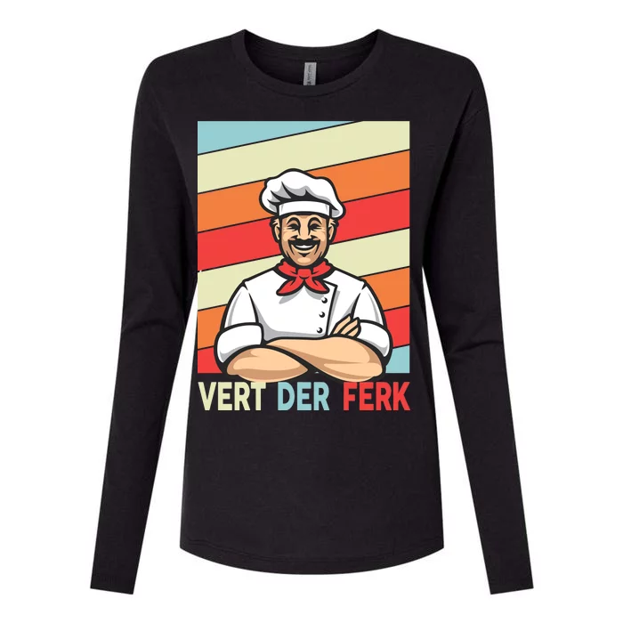 Vert Der Ferk Retro Poster Chef Womens Cotton Relaxed Long Sleeve T-Shirt