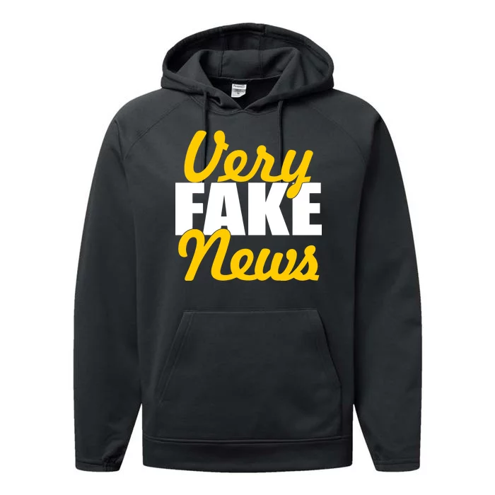 Very Fake News Black & Gold Script Performance Fleece Hoodie