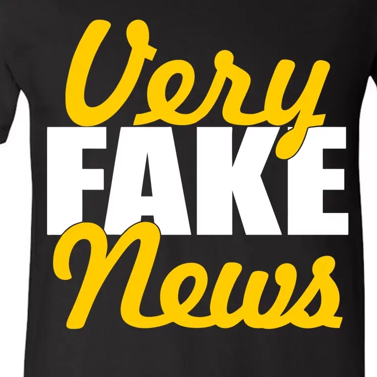 Very Fake News Black & Gold Script V-Neck T-Shirt