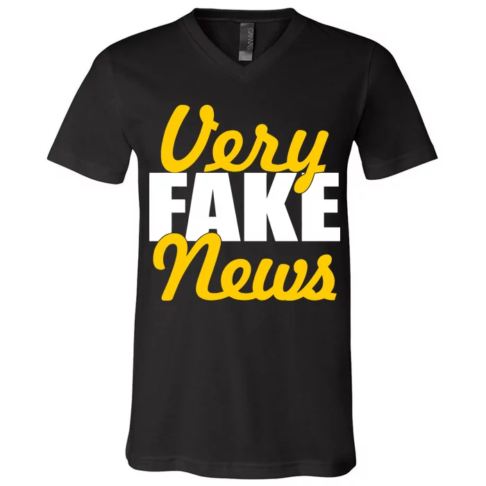 Very Fake News Black & Gold Script V-Neck T-Shirt