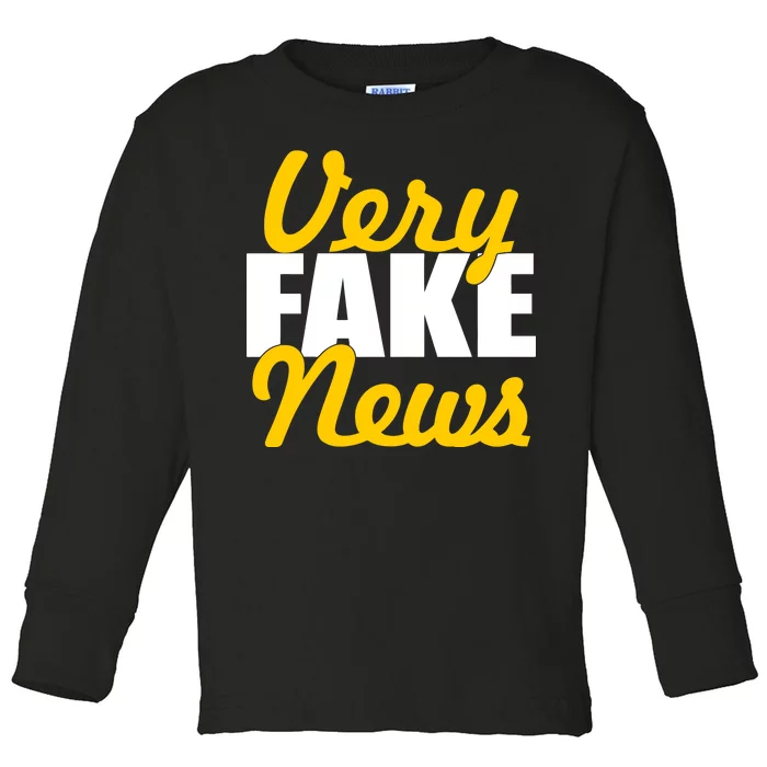 Very Fake News Black & Gold Script Toddler Long Sleeve Shirt