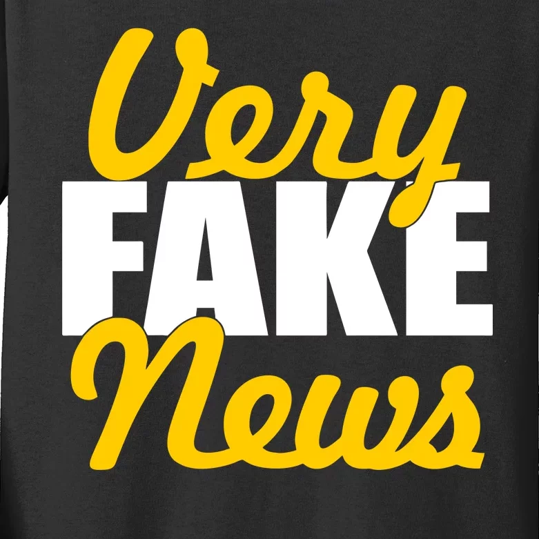 Very Fake News Black & Gold Script Kids Long Sleeve Shirt