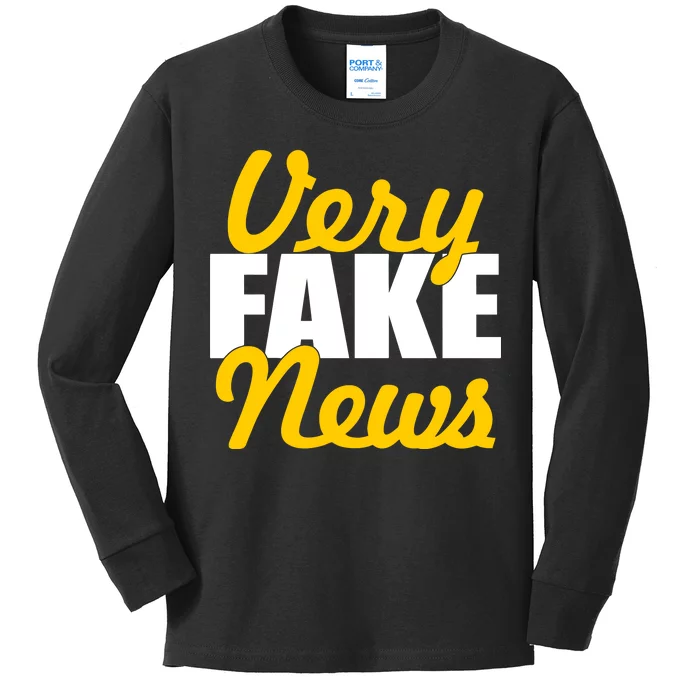 Very Fake News Black & Gold Script Kids Long Sleeve Shirt