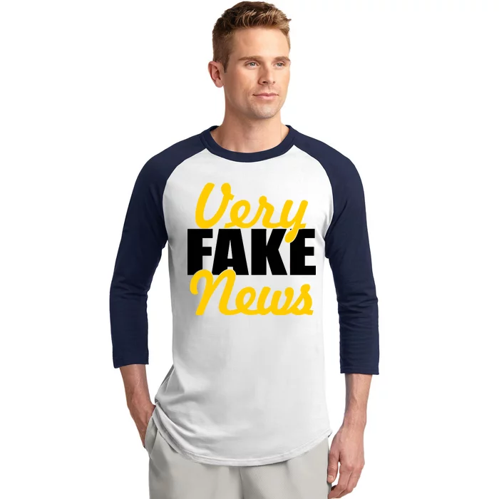 Very Fake News Black & Gold Script Baseball Sleeve Shirt