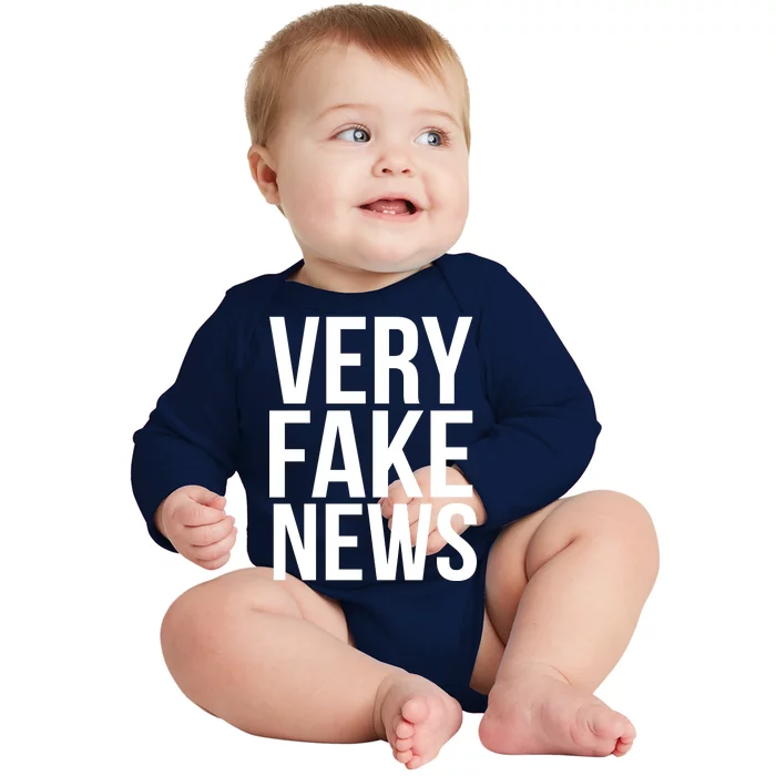 Very Fake News Funny Donald Trump Baby Long Sleeve Bodysuit