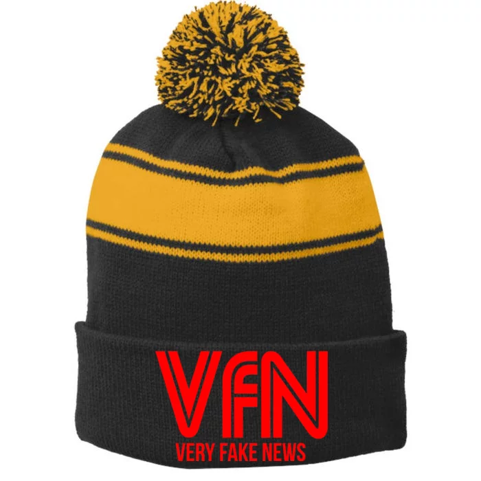 Very Fake News Network Stripe Pom Pom Beanie