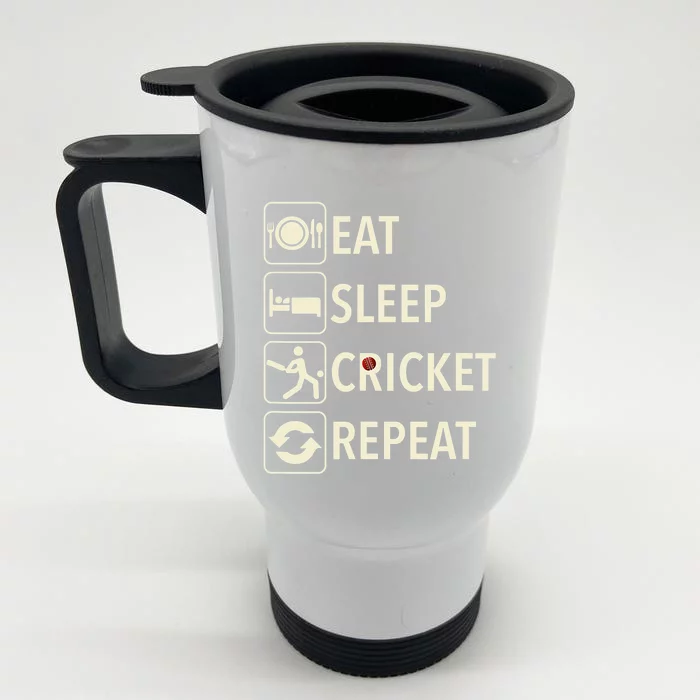 Vintage Eat Sleep Cricket Repeat Cricket Player Front & Back Stainless Steel Travel Mug