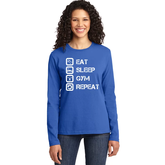 Vintage Eat Sleep Gym Repeat Gift Ladies Long Sleeve Shirt