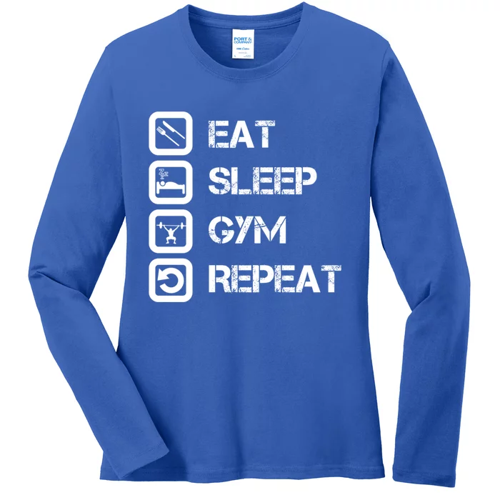 Vintage Eat Sleep Gym Repeat Gift Ladies Long Sleeve Shirt