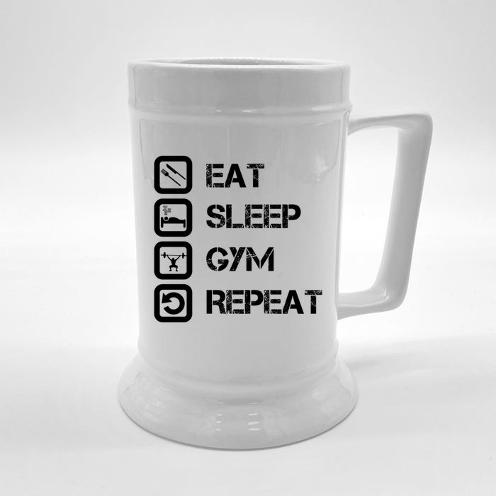 Vintage Eat Sleep Gym Repeat Gift Front & Back Beer Stein