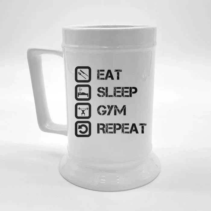 Vintage Eat Sleep Gym Repeat Gift Front & Back Beer Stein