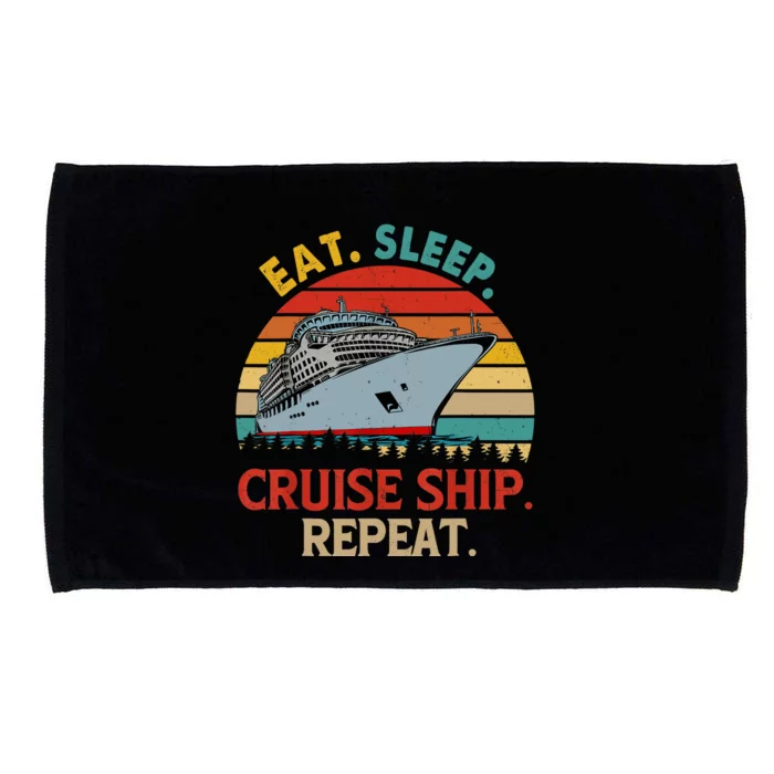 Vintage Eat Sleep Cruise Ship Repeat Funny Cruise Ship Lover Microfiber Hand Towel