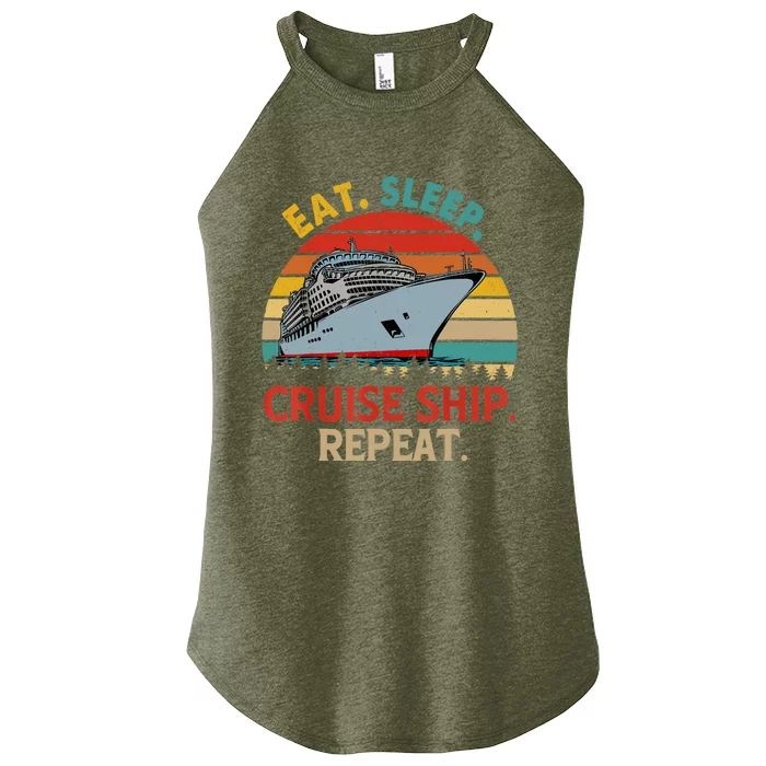 Vintage Eat Sleep Cruise Ship Repeat Funny Cruise Ship Lover Women’s Perfect Tri Rocker Tank