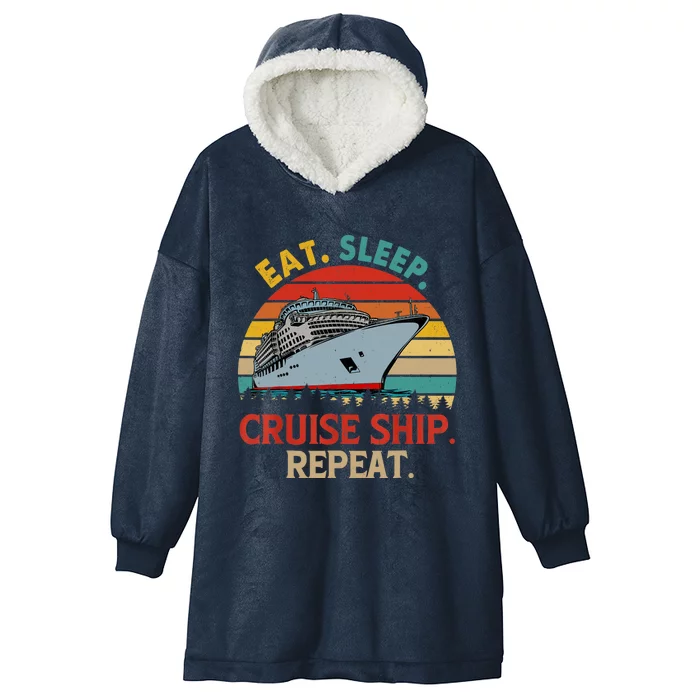 Vintage Eat Sleep Cruise Ship Repeat Funny Cruise Ship Lover Hooded Wearable Blanket