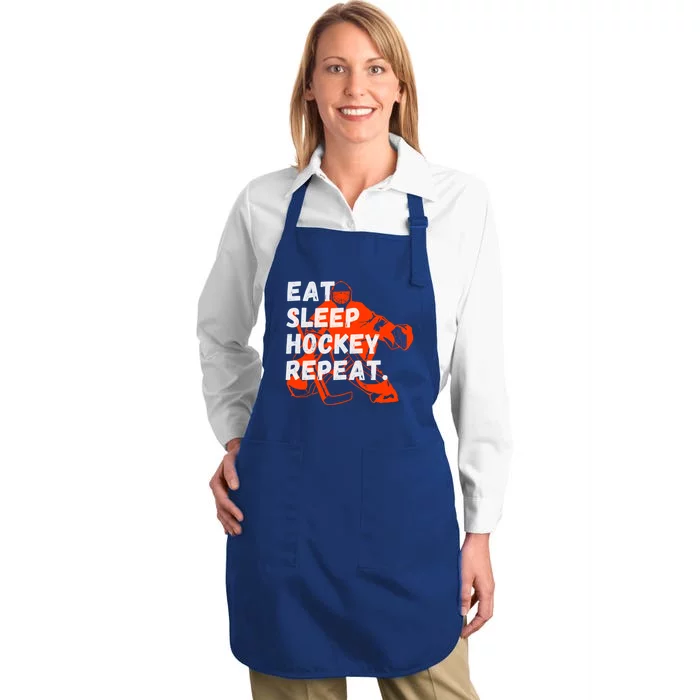 Vintage Eat Sleep Ice Hockey Repeat Sports Lovers Players Gift Full-Length Apron With Pocket