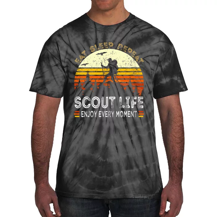 Vintage Eat Sleep Scout Repeat Camping Tie-Dye T-Shirt