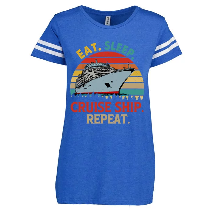 Vintage Eat Sleep Cruise Ship Repeat Funny Cruise Ship Lover Enza Ladies Jersey Football T-Shirt