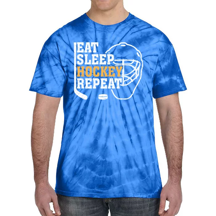 Vintage Eat Sleep Hockey Repeat Hockey Funny Ice Hockey Fan Gift Tie-Dye T-Shirt