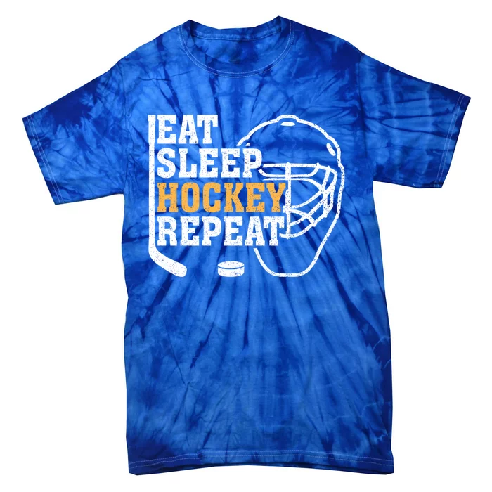 Vintage Eat Sleep Hockey Repeat Hockey Funny Ice Hockey Fan Gift Tie-Dye T-Shirt