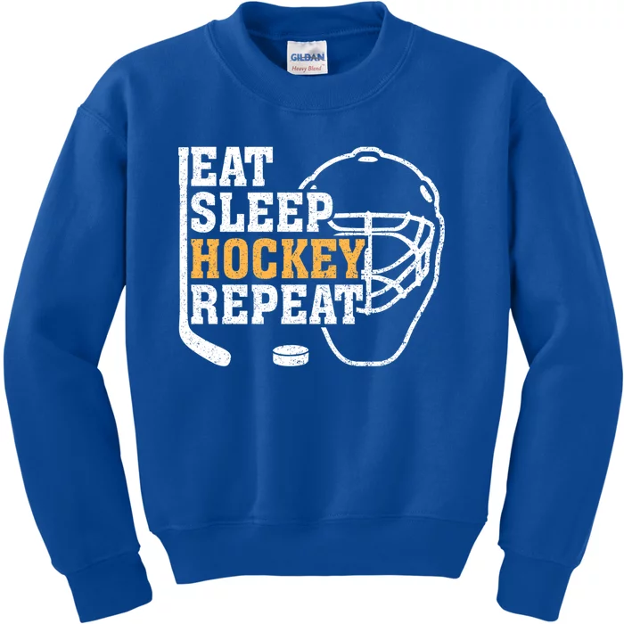 Vintage Eat Sleep Hockey Repeat Hockey Funny Ice Hockey Fan Gift Kids Sweatshirt