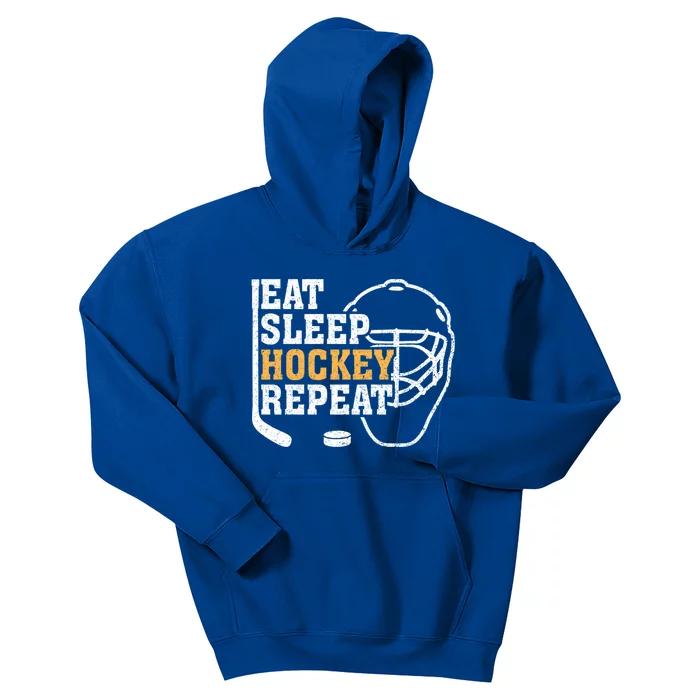 Vintage Eat Sleep Hockey Repeat Hockey Funny Ice Hockey Fan Gift Kids Hoodie