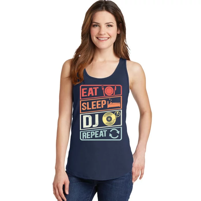 Vintage Eat Sleep DJ Repeat Disc Jockey DeeJay Retro Dj Ladies Essential Tank