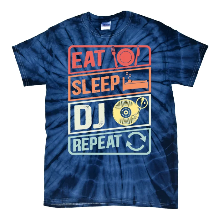 Vintage Eat Sleep DJ Repeat Disc Jockey DeeJay Retro Dj Tie-Dye T-Shirt