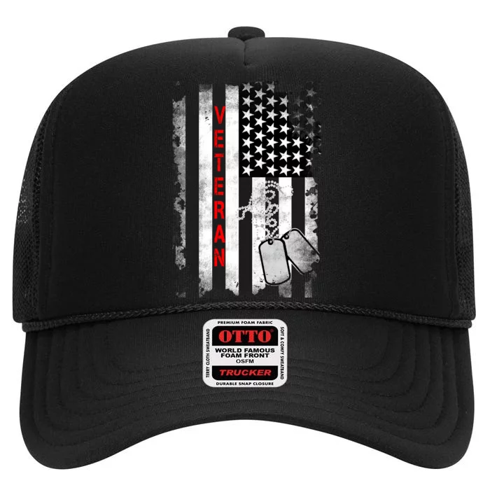 Veteran American Flag High Crown Mesh Trucker Hat